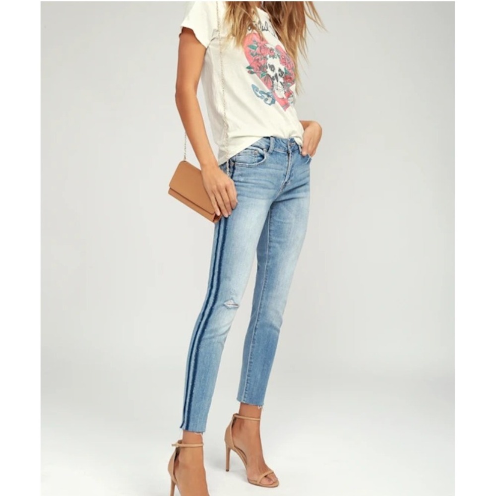 Pistola Audrey Skinny Jeans Distressed‎ Side Stripe Medium Wash Blue Size 24